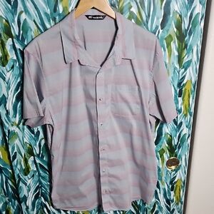 Travis Mathew Men's Casual Shirt - Light Blue and Pink Stripes - Size XL